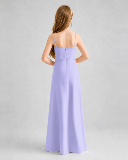 Dideyttawl Satin Junior Bridesmaid Dress with Detachable Chiffon Cape