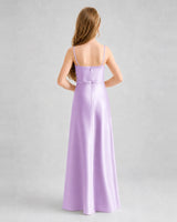 Lilac Satin Spaghetti Strap A-Line Junior Bridesmaid Dresses Back View