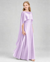 Lilac Satin Capelet A-Line Junior Bridesmaid Dresses Front View