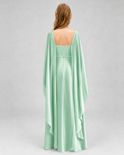 Dideyttawl Satin Junior Bridesmaid Dress with Detachable Chiffon Cape