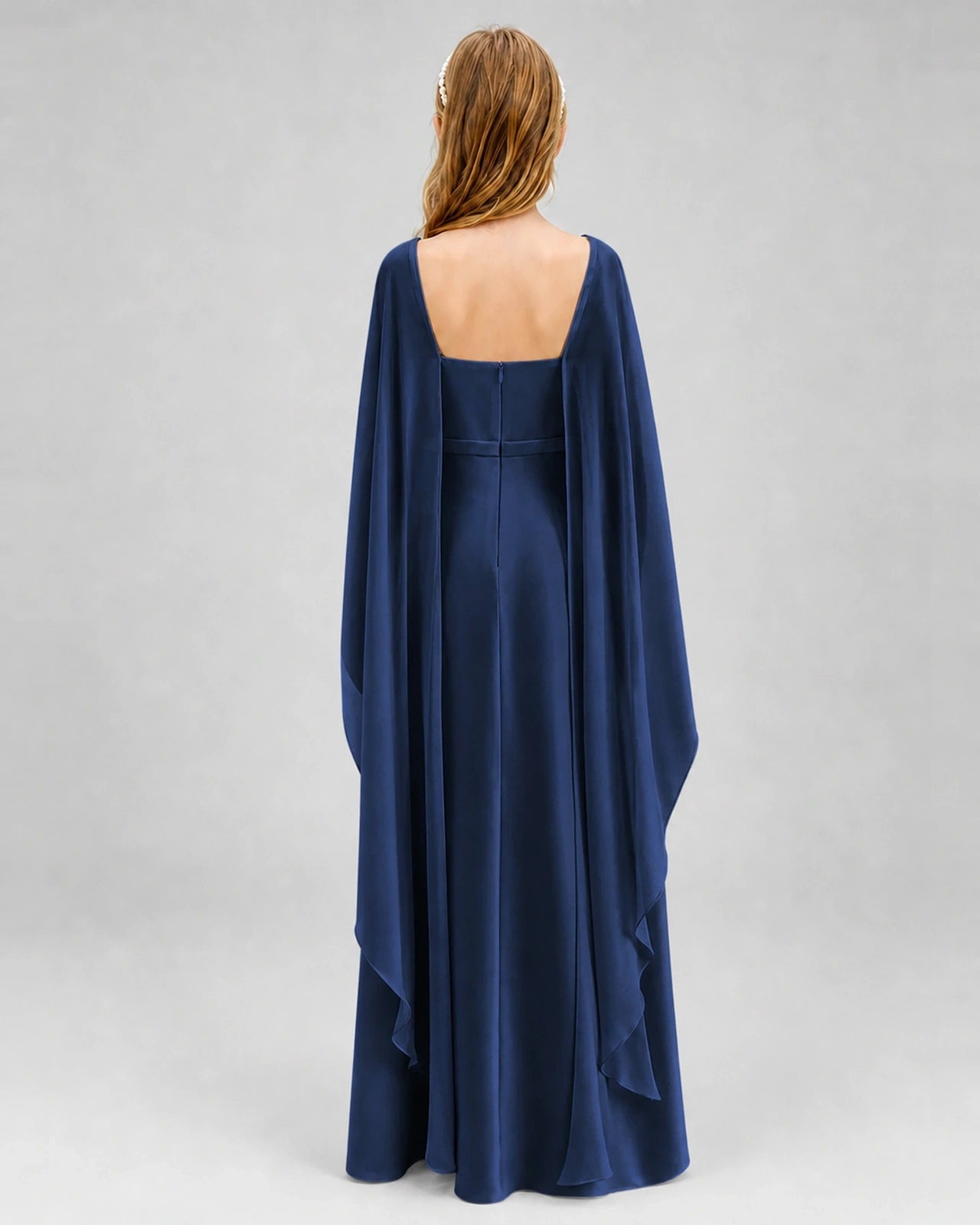 Dideyttawl Satin Junior Bridesmaid Dress with Detachable Chiffon Cape