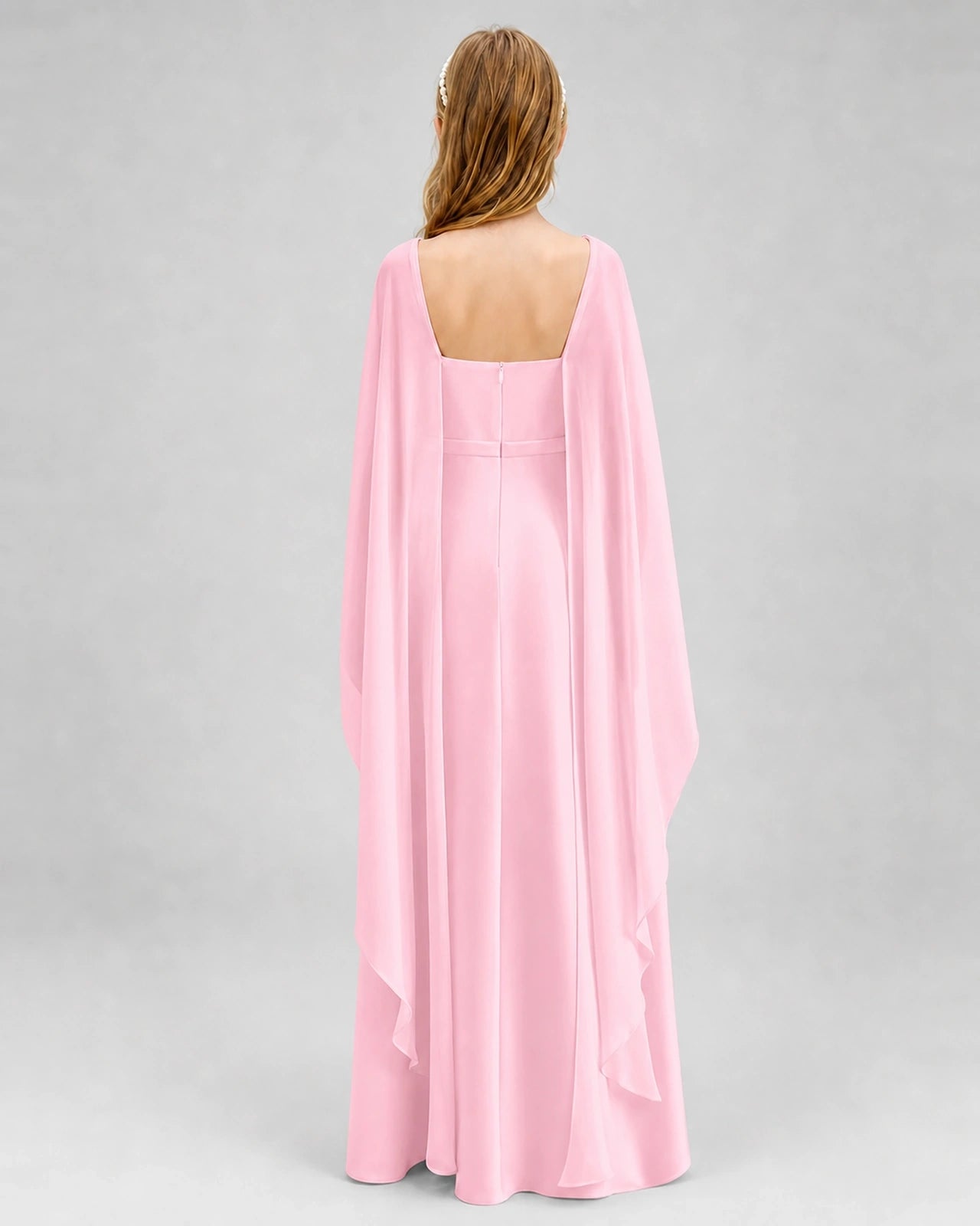 Dideyttawl Satin Junior Bridesmaid Dress with Detachable Chiffon Cape