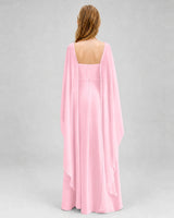 Pink Satin Cape Sleeve Junior Bridesmaid Dresses Back View