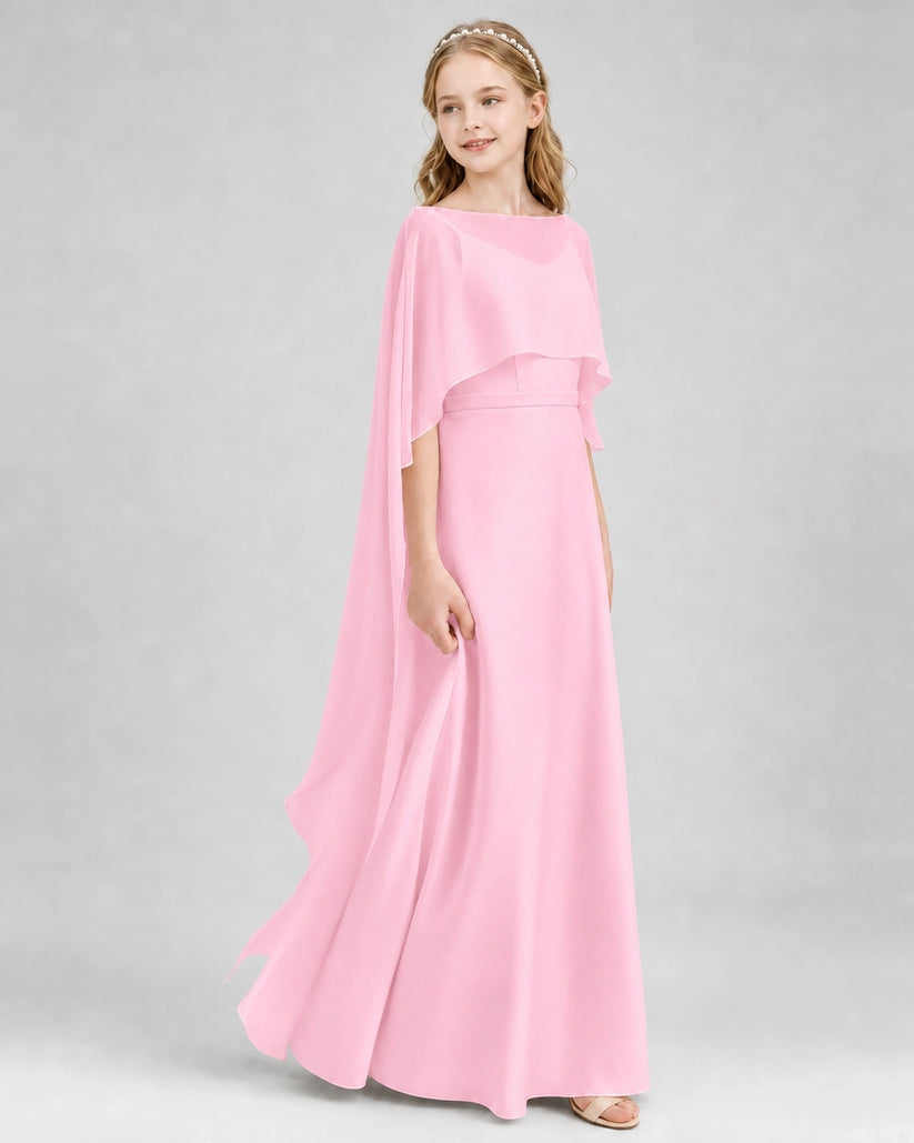 Pink Chiffon A-Line Junior Bridesmaid Dresses Front View