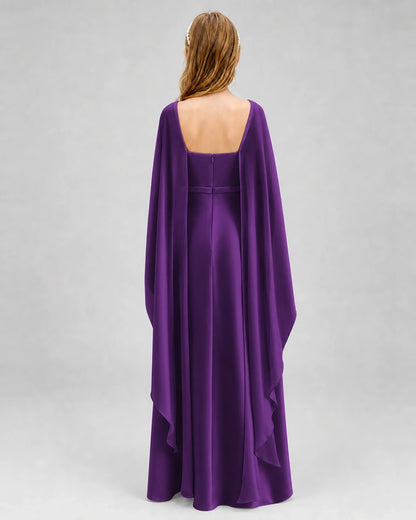 Dideyttawl Satin Junior Bridesmaid Dress with Detachable Chiffon Cape