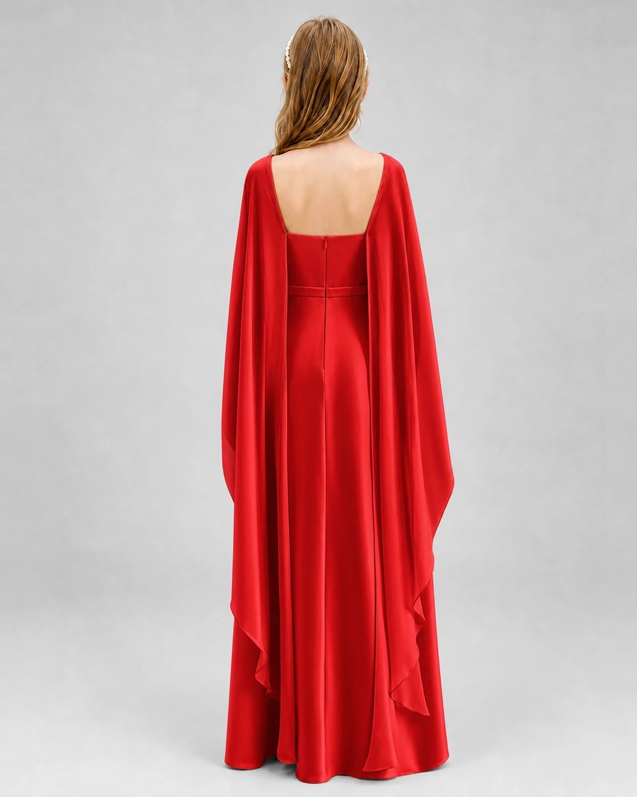Dideyttawl Satin Junior Bridesmaid Dress with Detachable Chiffon Cape
