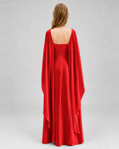Dideyttawl Satin Junior Bridesmaid Dress with Detachable Chiffon Cape