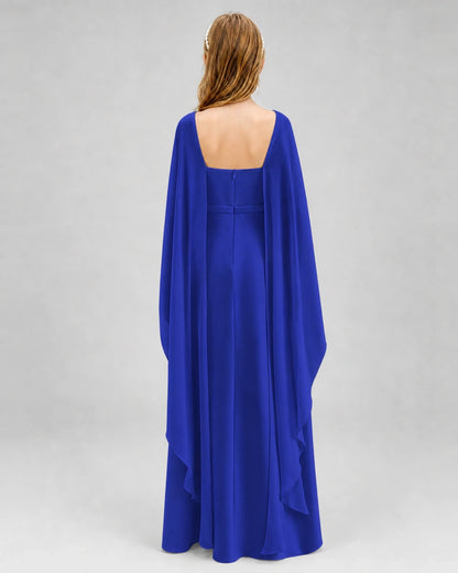 Dideyttawl Satin Junior Bridesmaid Dress with Detachable Chiffon Cape