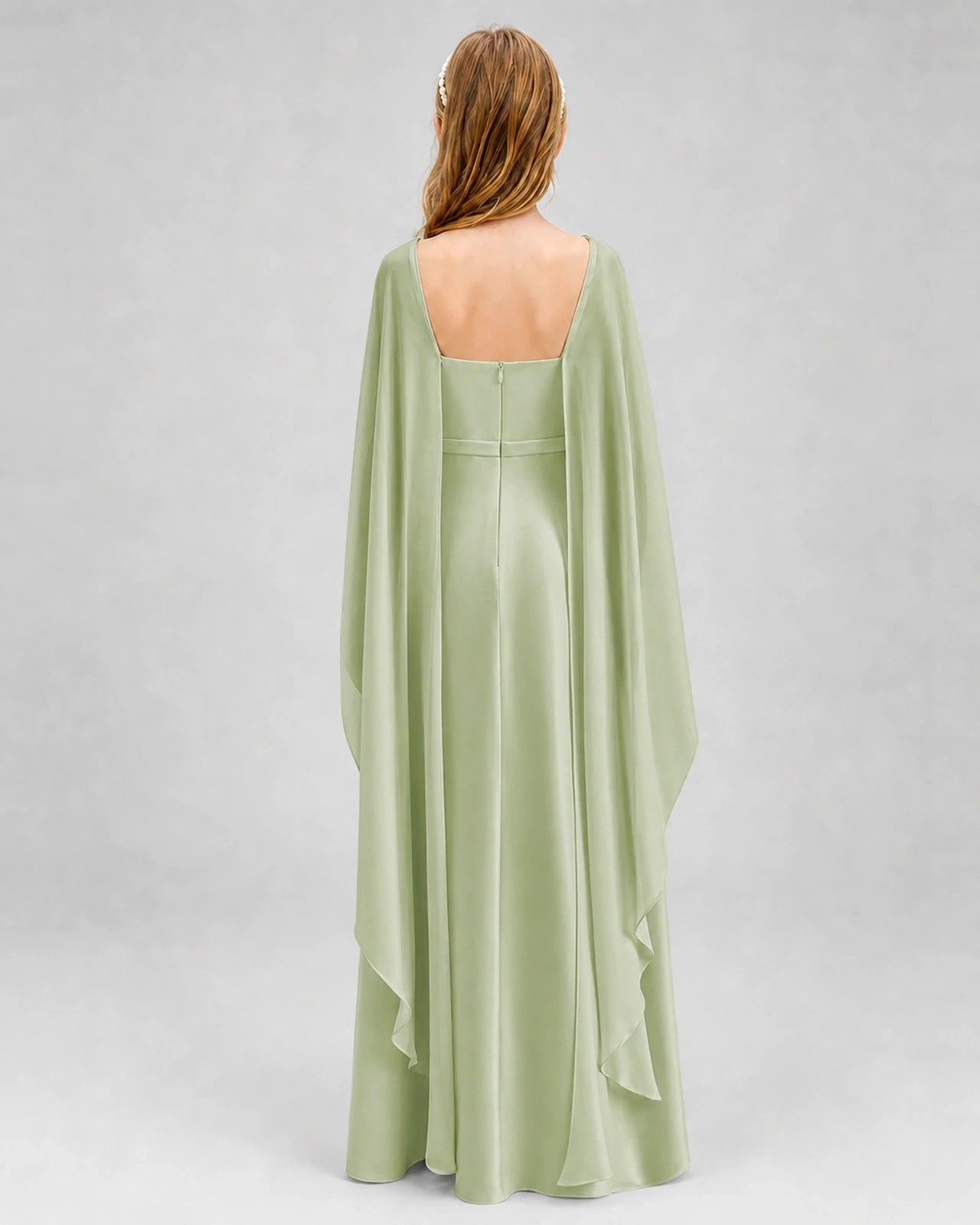 Dideyttawl Satin Junior Bridesmaid Dress with Detachable Chiffon Cape
