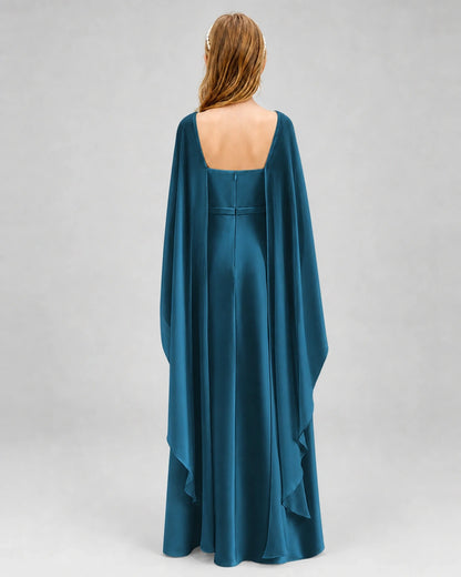 Dideyttawl Satin Junior Bridesmaid Dress with Detachable Chiffon Cape