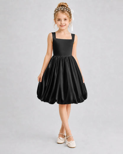 Black Satin Bubble Dress Girls Formal Dresses Front View