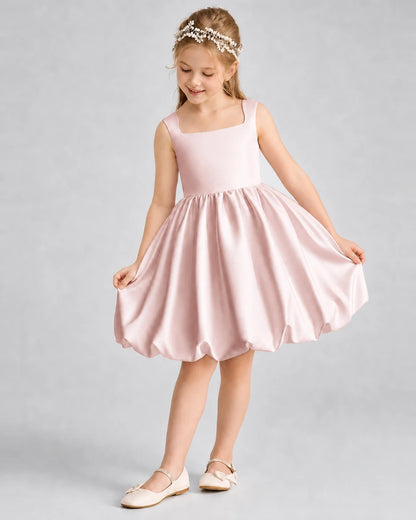 Blush Pink Satin Bubble Hem Girls Formal Dresses