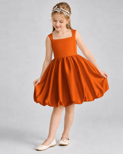 Burnt Orange Satin Bubble Hem Girls Formal Dresses