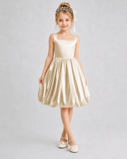 Champagne Satin Bubble Hem Dress Girls Formal Dresses Front View