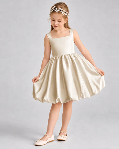 Champagne satin bubble hem dress Girls Formal Dresses