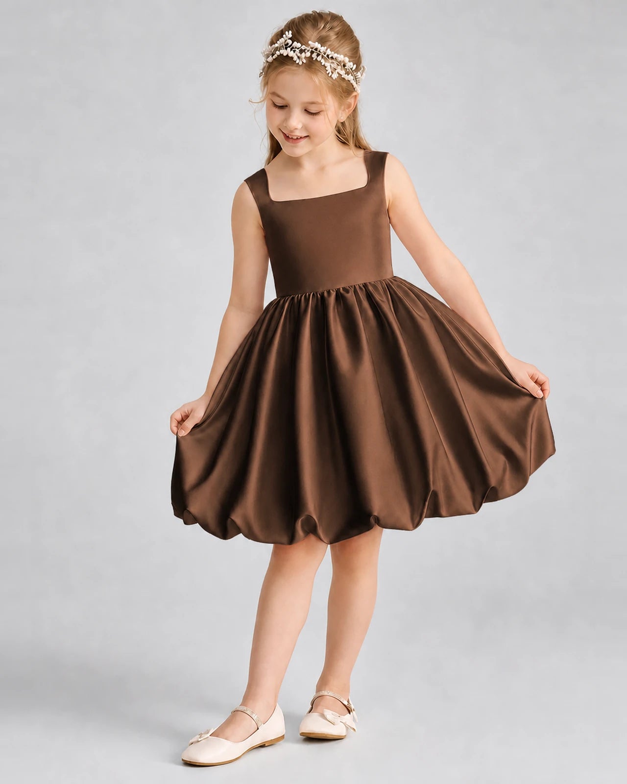 Chocolate Satin Bubble Skirt Girls Formal Dresses