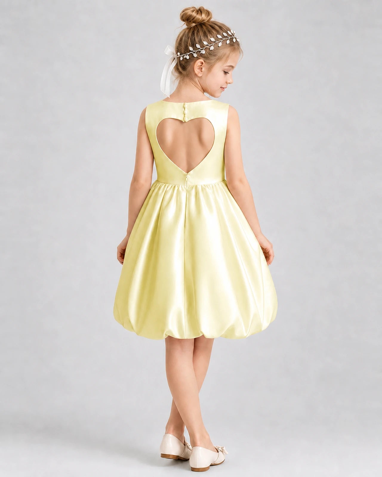 Daffodil Satin Heart Cutout Bubble Skirt Girls Formal Dresses Back View