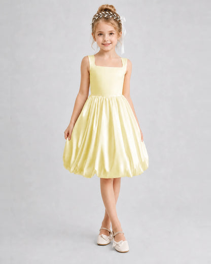 Daffodil Satin Bubble Hem Girls Formal Dresses Front View