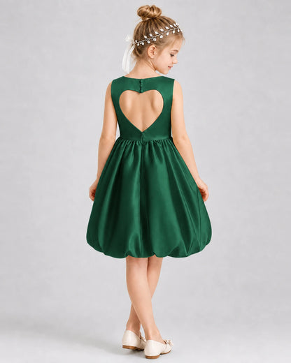 Dark Green Satin Heart Cutout Bubble Dress Girls Formal Dresses Back View