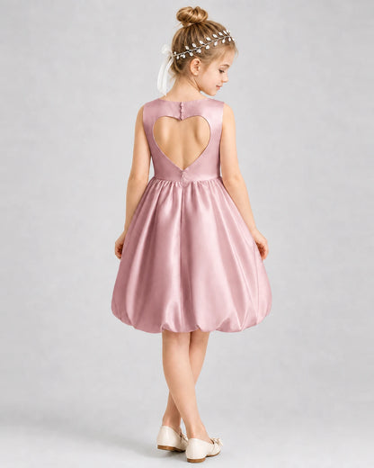 Dusty Rose Satin Heart Cutout Bubble Girls Formal Dresses Back View