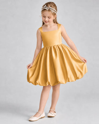 Gold Satin Bubble Hem Girls Formal Dresses