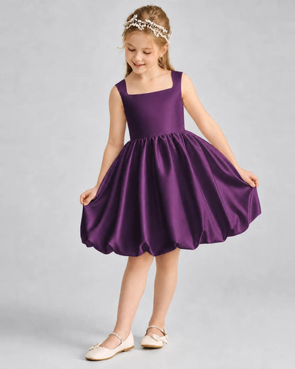 Grape Satin Bubble Hem Girls Formal Dresses