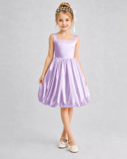 Lilac Satin Bubble Hem Girls Formal Dresses Front View