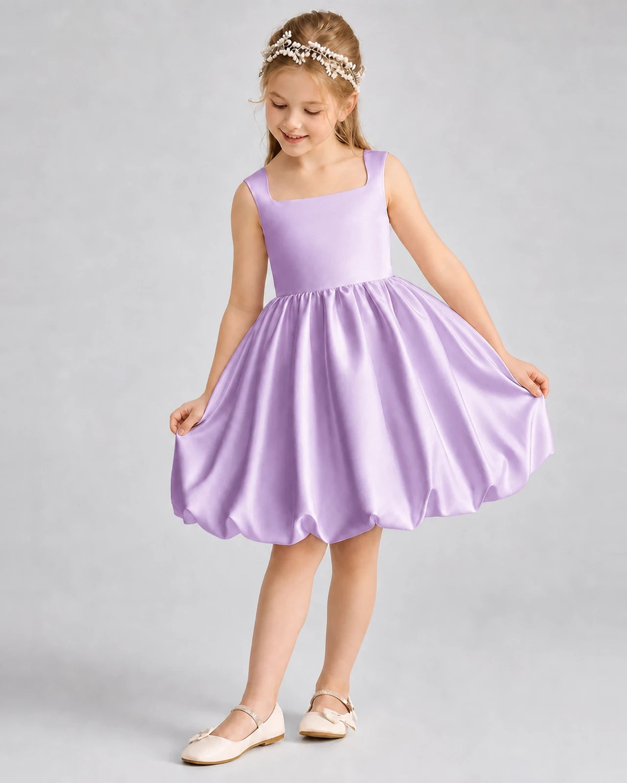 Lilac Satin Bubble Hem Girls Formal Dresses