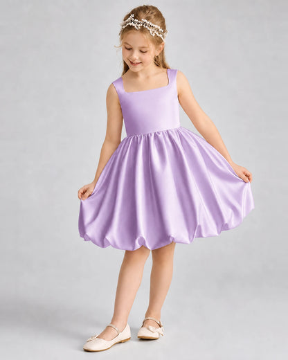 Lilac Satin Bubble Hem Girls Formal Dresses