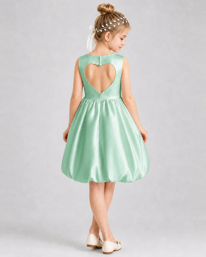 Mint Green Satin Cutout Back Girls Formal Dresses Back View