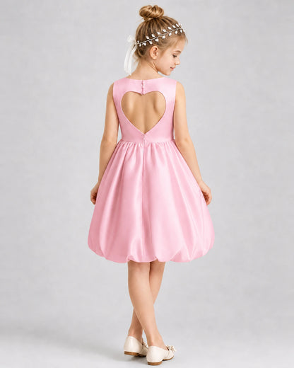 Pink Satin Bubble Hem Girls Formal Dresses Back View