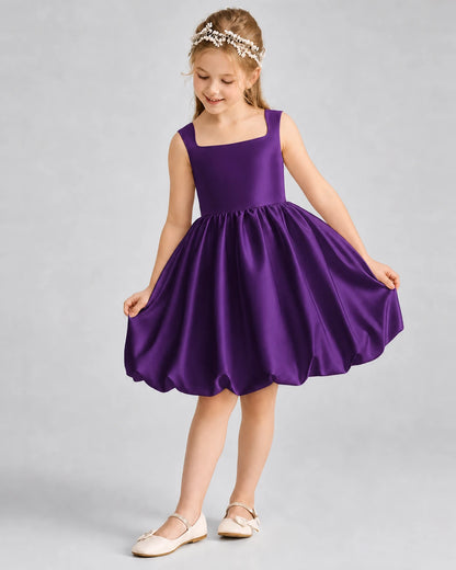 Purple Satin Bubble Hem Girls Formal Dresses