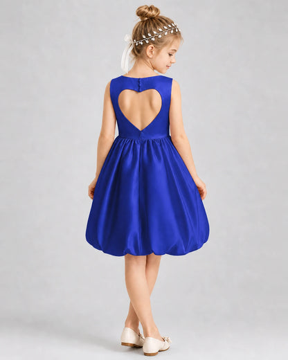 Royal Blue Satin Bubble Hem Girls Formal Dress Back View