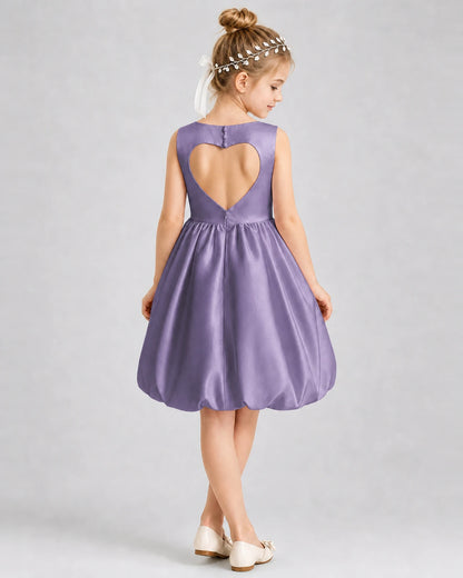 Wisteria Satin Heart-Cutout Bubble Girls Formal Dresses Back View