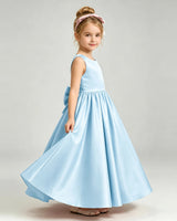Baby Blue Satin A-line Flower Girl Dress Side View