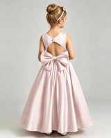 Blush Pink Satin A-line Flower Girl Dress Back View