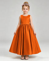 Burnt Orange Satin A-line Flower Girl Dress Front View