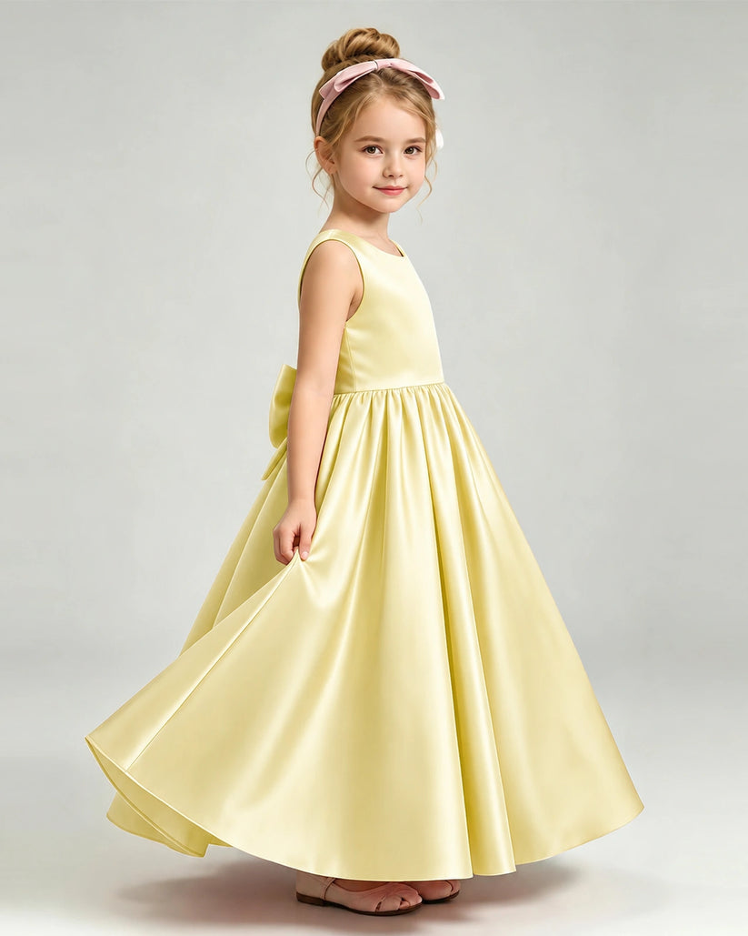 Daffodil Satin A-line Flower Girl Dress Side View