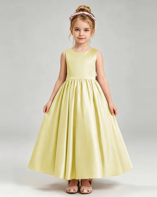 Daffodil Satin A-line Flower Girl Dress Front View