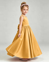 Gold Satin A-line Flower Girl Dress Side View