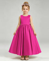 Hot Pink Satin A-line Flower Girl Dress Front View