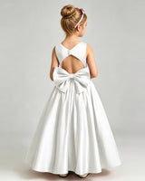 Ivory Satin A-line Flower Girl Dress Back View