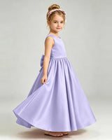 Lavender Satin A-line Flower Girl Dress Side View