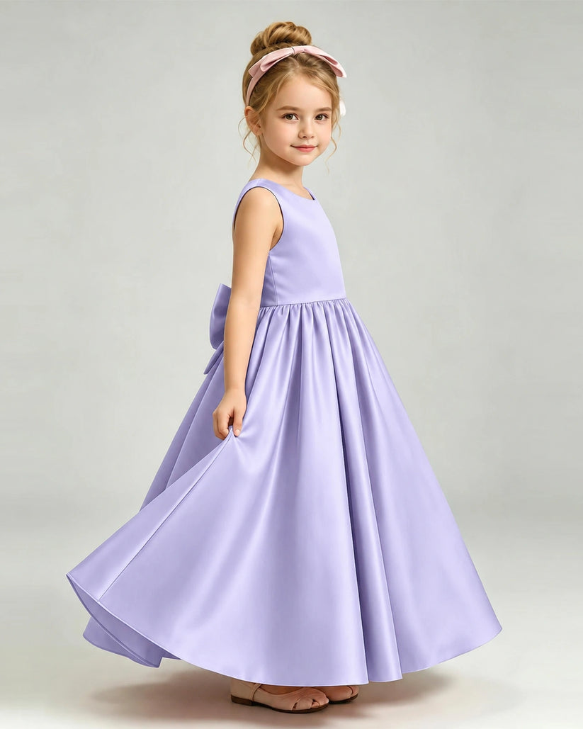 Lavender Satin A-line Flower Girl Dress Side View