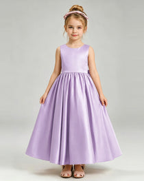 Lilac Flower Girl Dress Cutout Back Oversized Satin Bow A-Line Floor-Length Gown Front Full View 