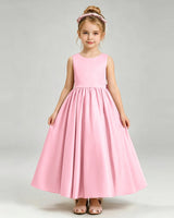 Pink Satin A-line Flower Girl Dress Front View