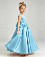 Sky Blue Satin A-line Flower Girl Dress Side View
