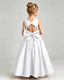 White Flower Girl Dress Cutout Back Oversized Satin Bow A-Line Floor-Length Gown Back Full View 