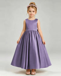 Wisteria Flower Girl Dress Cutout Back Oversized Satin Bow A-Line Floor-Length Gown Front Full View 