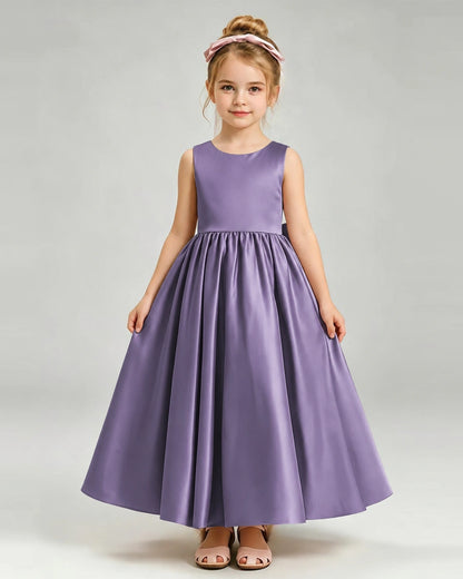 Wisteria Flower Girl Dress Cutout Back Oversized Satin Bow A-Line Floor-Length Gown Front Full View 